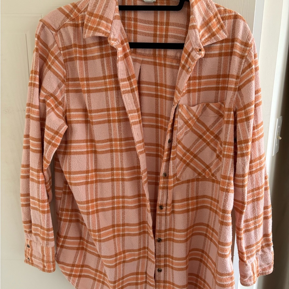 Plaid Button-Up Shirt in Pink and Orange